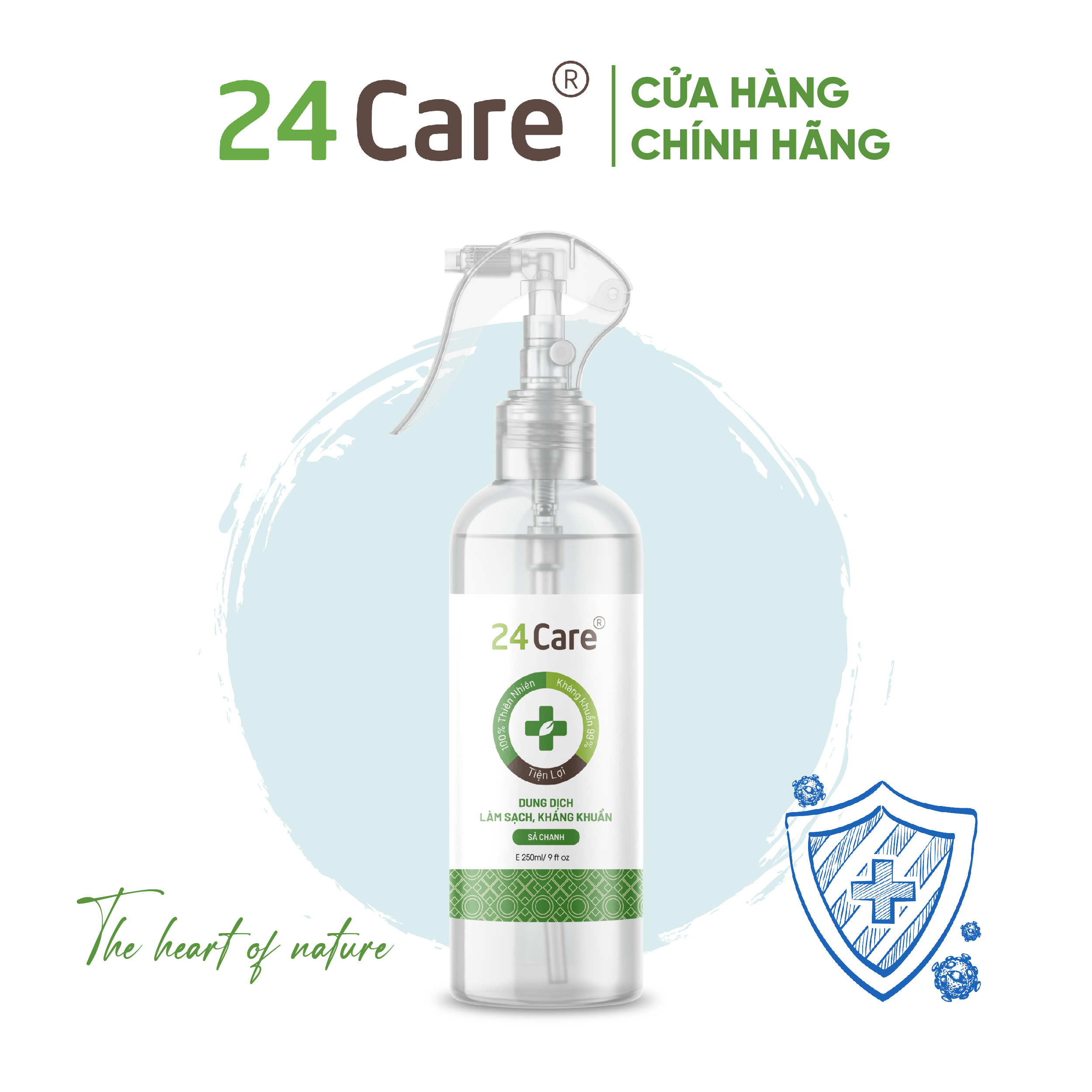 Xịt Phòng Tinh Dầu Thảo Mộc Hữu Cơ Organic 24Care 250ML - Kháng khuẩn - Khử mùi hôi - Đuổi muỗi, côn trùng - Tập trung tinh thần làm việc, lái xe, học hành - Hương thơm thư giãn.