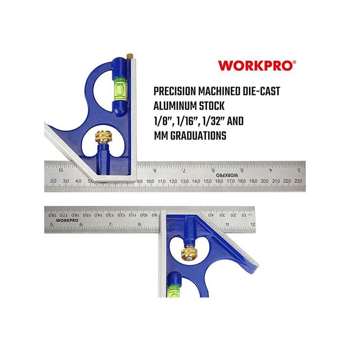 Thước Ke góc thủy bằng nhôm, kích thước 300mm (12 inches) Workpro WP264002