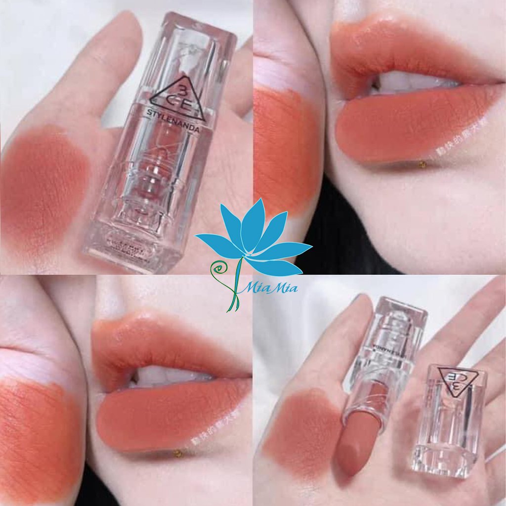 Son Thỏi Lì 3CE Soft Matte Lipstick 3.5g KIND&amp;LOVE - Màu Cam Nude Tây, Vỏ Trong Suốt Lên Màu ChuẩN [CHÍNH HÃNG]