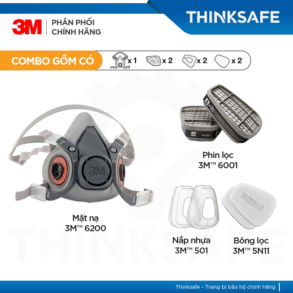 Mặt nạ phòng độc 3M 6200 bộ 7 món sử dụng phin 3M 6003 - mặt nạ phòng dịch, chống bụi, chống độc phun sơn, hàn xì - lọc hơi vô cơ, hữu cơ