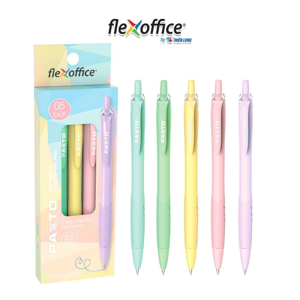 Bút gel B màu Pastel Thiên Long Flexoffice Pazto FO-GELB039/VN - Mực xanh (5 cây)-KM