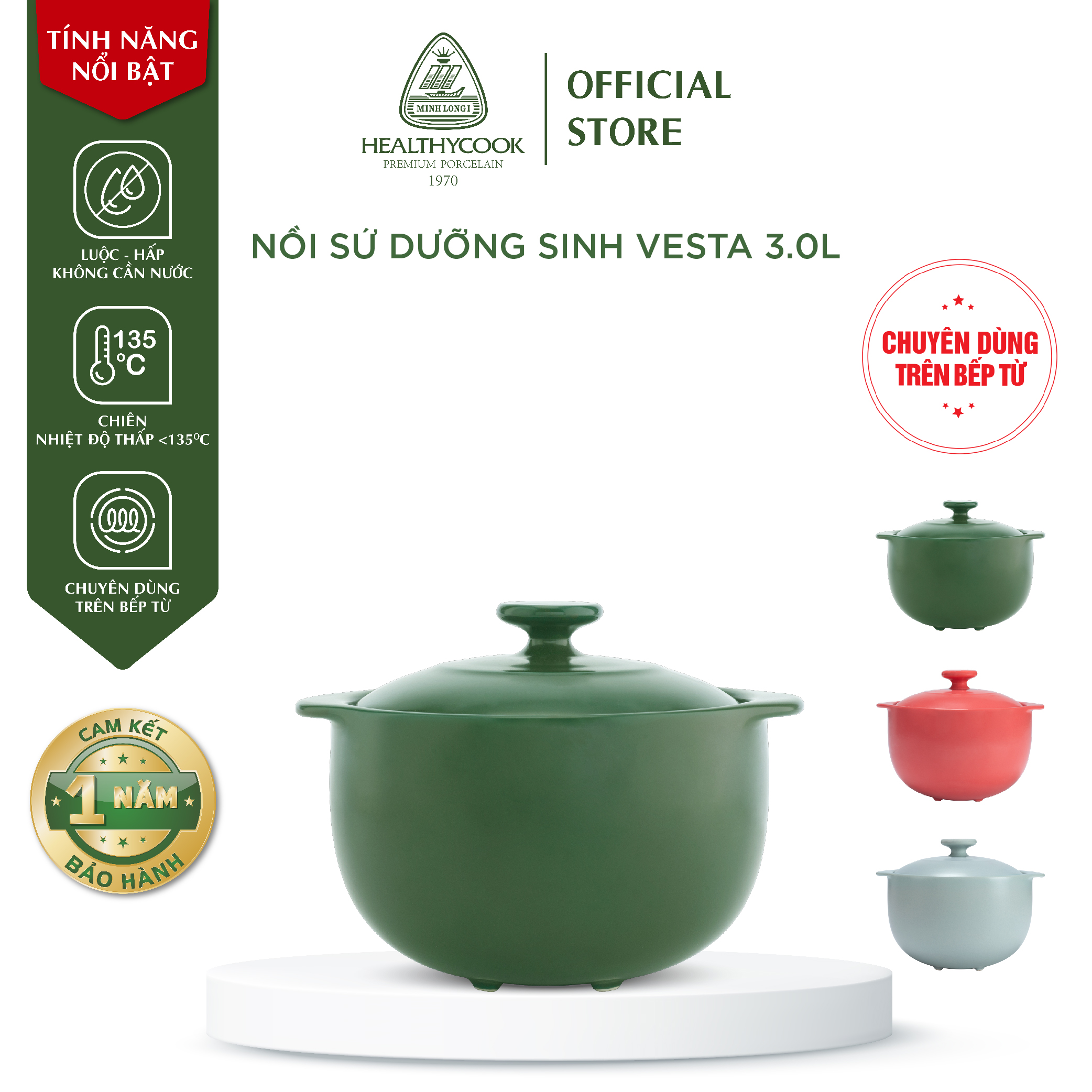 Nồi Sứ Dưỡng Sinh Minh Long Healthy Cook Vesta 3.0L - Dùng Cho Bếp Từ