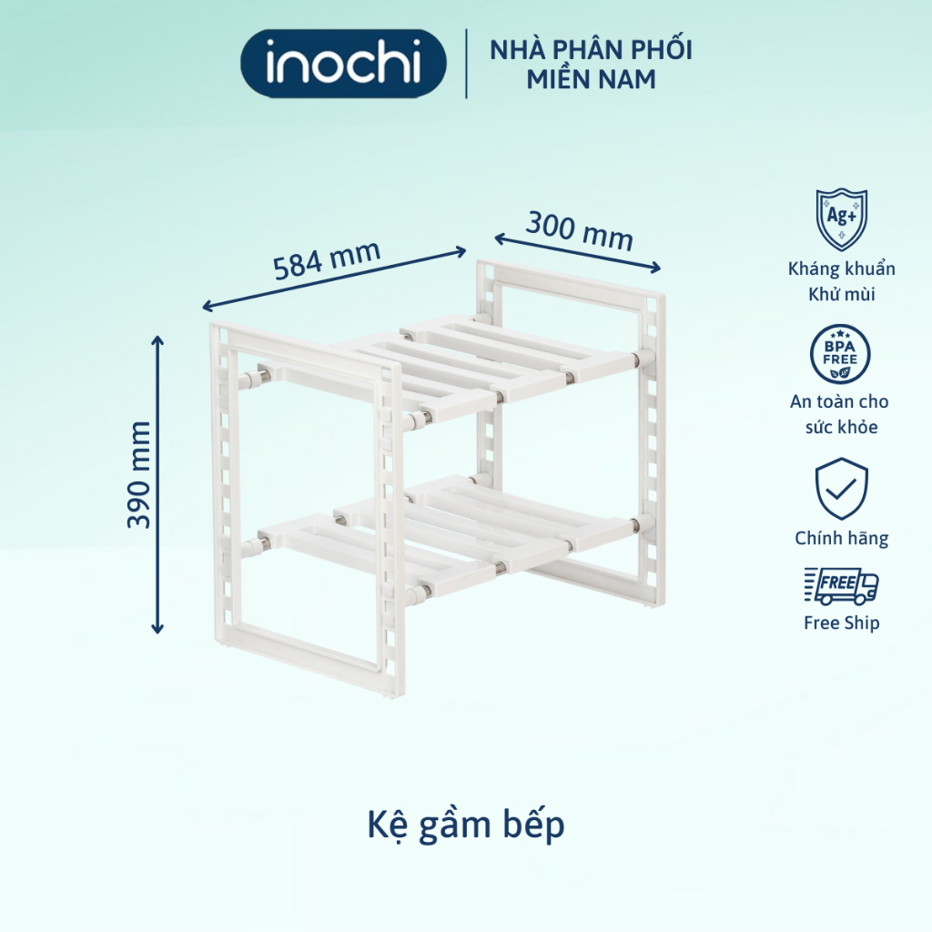 Kệ Để Gầm Bếp Tokyo, Kệ Để Đồ Tiện Dụng Điều Chỉnh Được Độ Dài , Sản Xuất Theo Tiêu Chuẩn Nhật Bản Bền Đẹp - Tặng kèm khăn lau PaKaSa