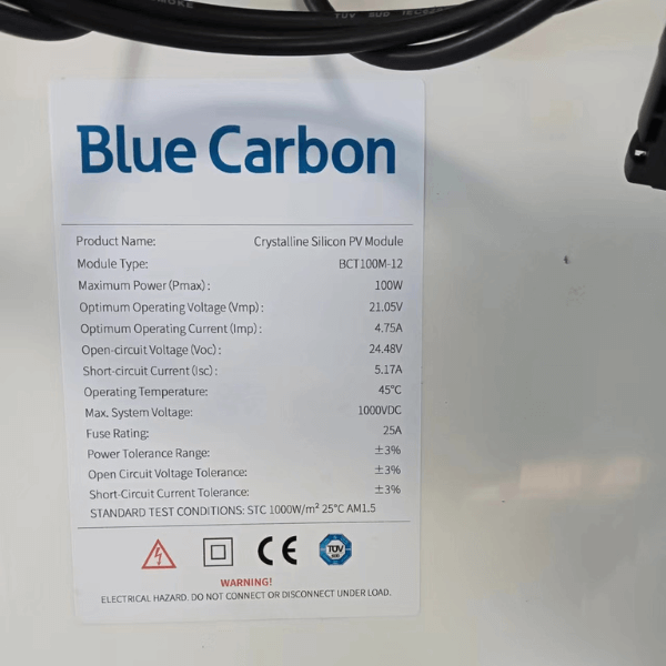 Tấm pin năng lượng mặt trời 100w - Chính hãng Blue Carbon