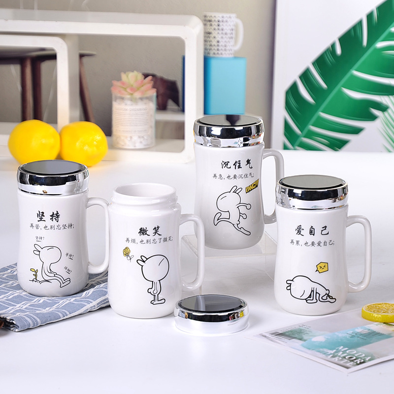 Ly Sứ Uống Trà , Cà Phê 300ml Nắp Trắng Kèm Hộp Và Dụng Cụ Cọ Rửa Ly