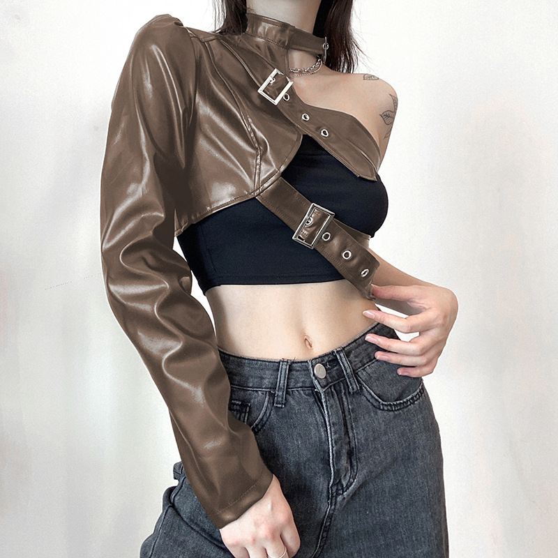 Cánh Tay Rời Da Một Bên Tay phối Chocker cổ cá tính form đẹp có 2 màu Đen và Nâu