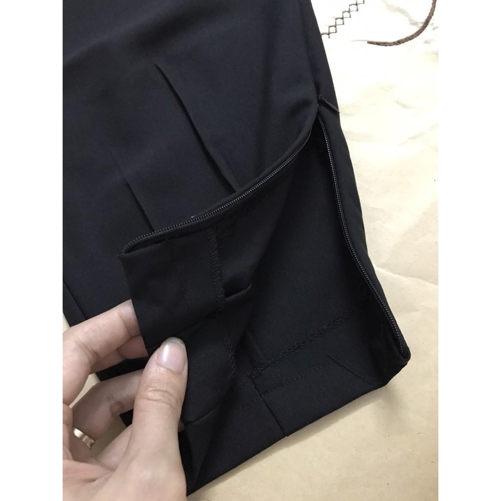 Quần tây nữ lưng cao công sở Doloxi đẹp xếp ly gấu khóa lưng chun sau Q115