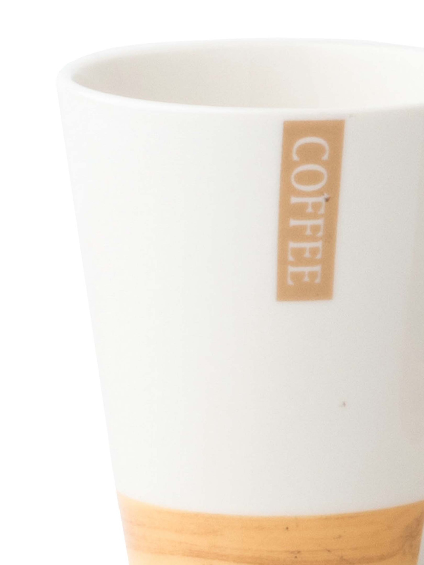 Cốc sứ tráng men trắng nâu họa tiết hình khối chữ COFFEE 310ml