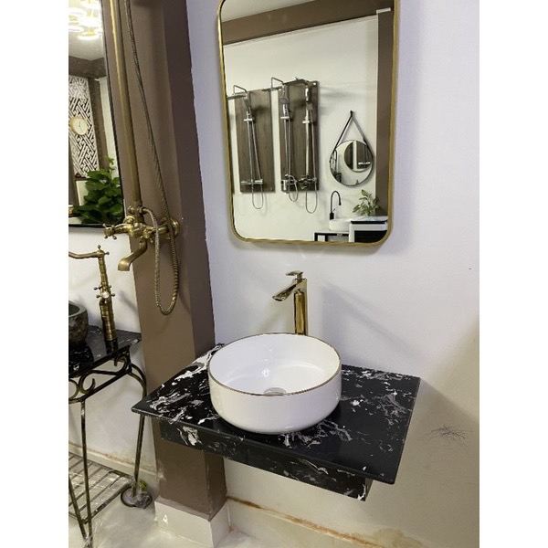 Lavabo đặt bàn sứ viền vàng ( bảo hành 10 năm)