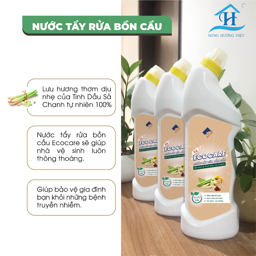 Nước tẩy rửa bồn cầu ECOCARE, chiết xuất thiên nhiên khử mùi diệt khuẩn tốt bảo vệ sức khỏe gia đình - Hàng chính hãng