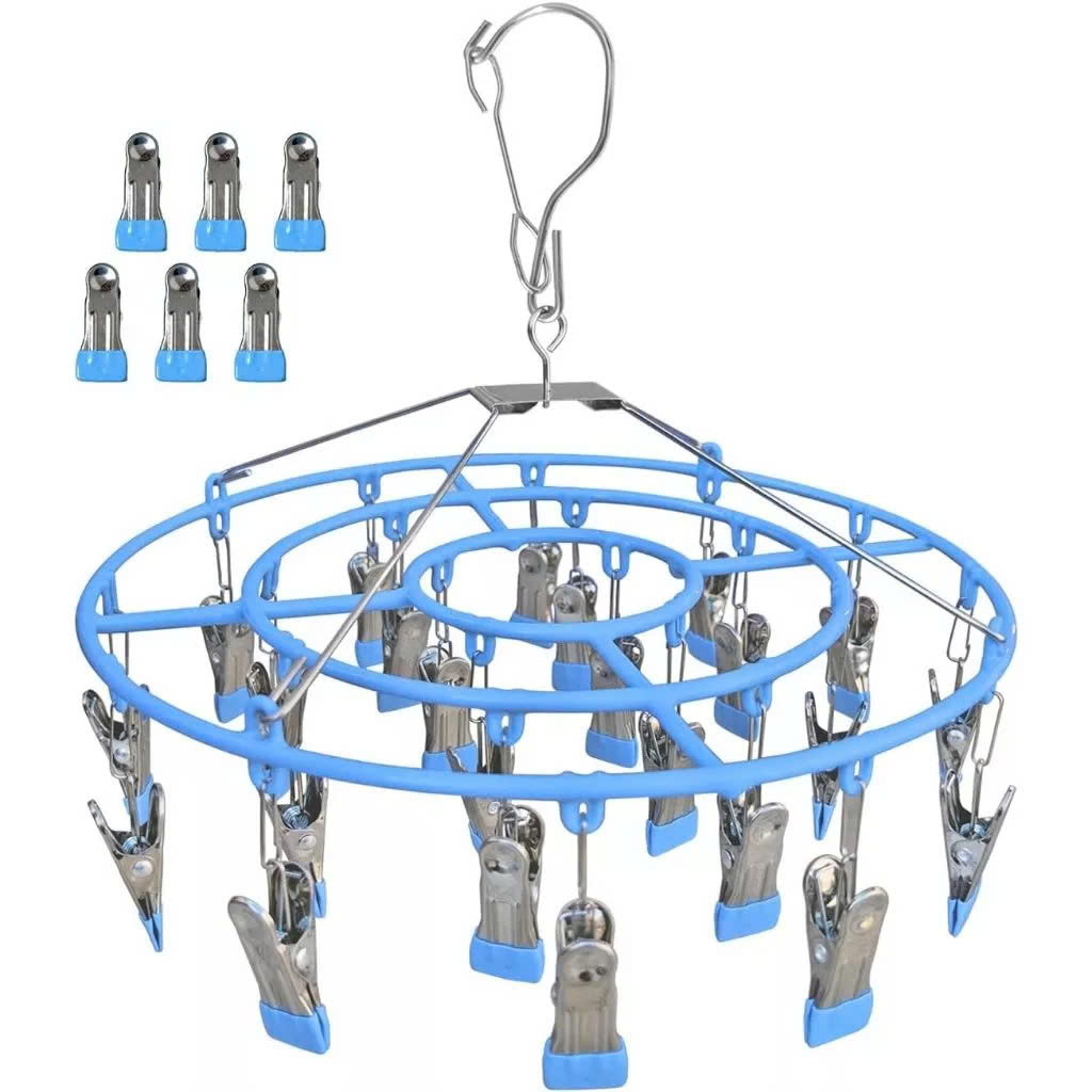 Móc Chùm 24 Kẹp Móc Tròn Vuông Inox Phơi Quần Áo Trẻ Em, Đệm Cao Su Chống Trượt, Treo Tất, Khăn, Đồ Lót Cao Cấp - HÀNG CHÍNH HÃNG MINIIN