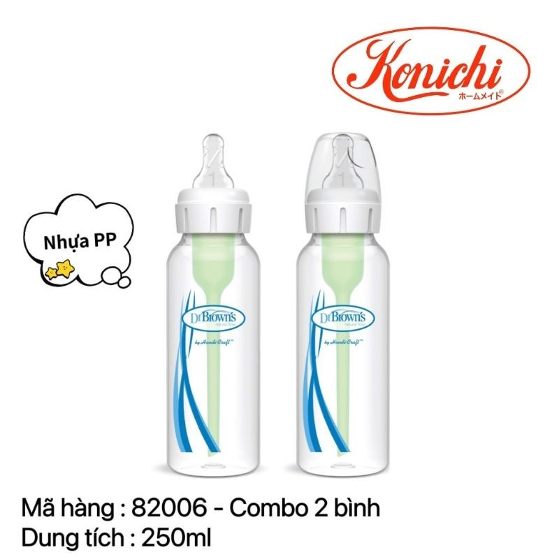 [ 82006 ] Combo 2 Bình sữa Dr.Brown's cổ thường tùy chọn 250ml nhựa PP