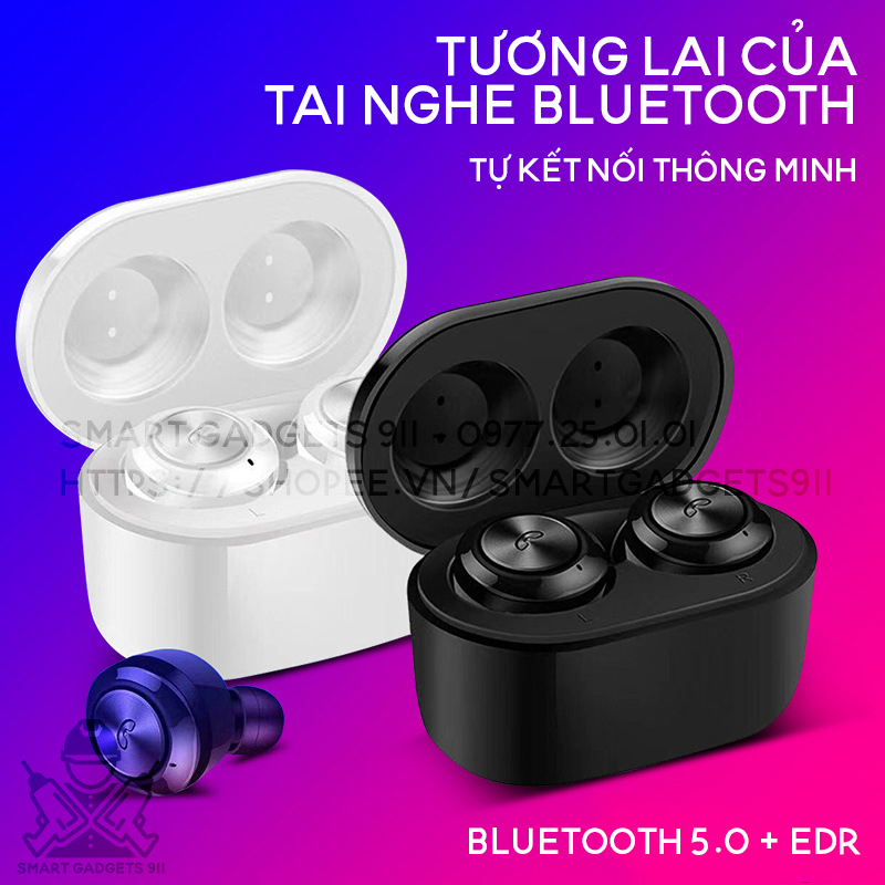 Tai Nghe Bluetooth 5.0 EDR Air Twins Kèm Mic , Âm Thanh Super Clear - Chống Ồn + Dock Sạc Từ Tính, Chống Nước IPX5 - Tương Thích Cao Cho Tất Cả Điện Thoại