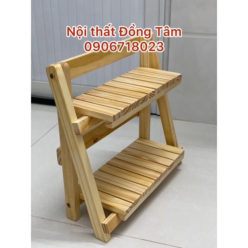 Kệ gỗ mini 2 tầng, Sản xuất tại xưởng ĐT, Kệ để bàn làm việc, để sen đá, để vật trưng bày, Chất liệu gỗ thông nhập khẩu, KEMN2T