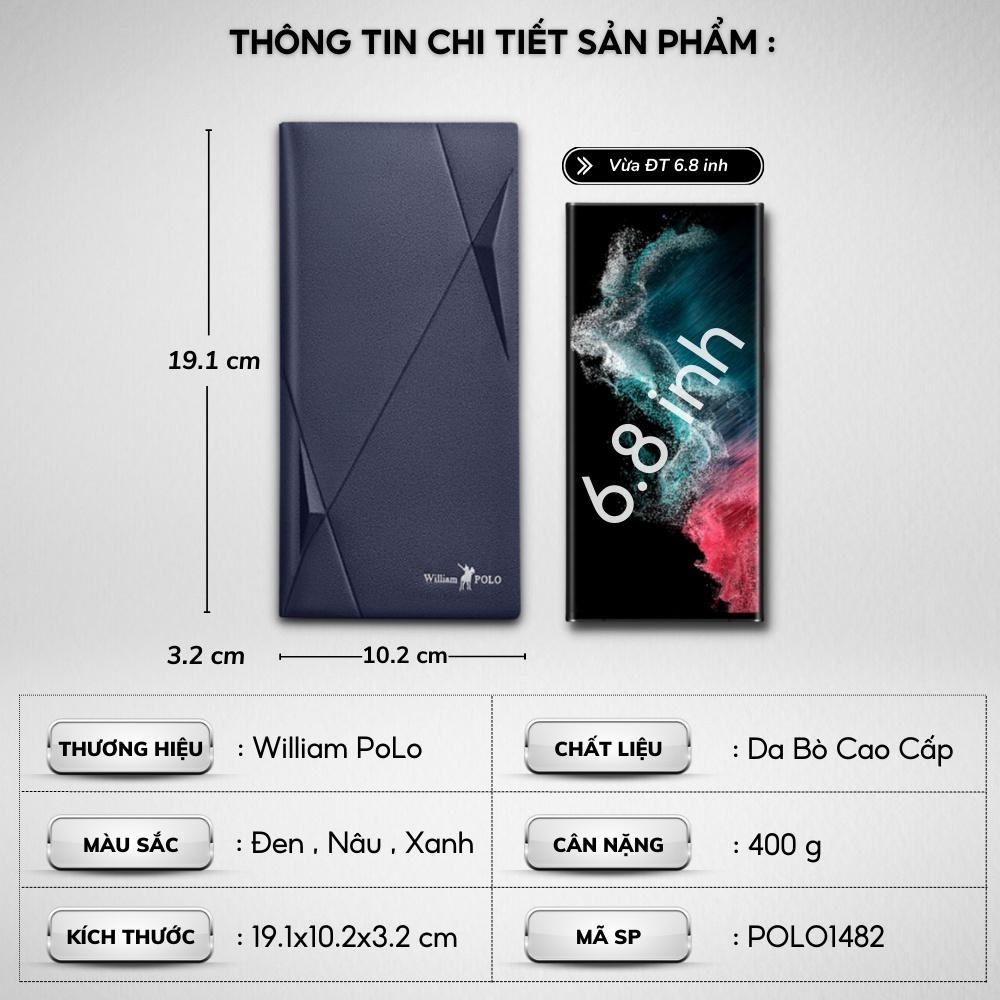 Ví Dài Nam,Ví Nam Cầm Tay Cao Cấp William POLO,Chất liệu Da Bò thật ,Full hộp đựng -Thiết kế nhiều ngăn,Chống nước-