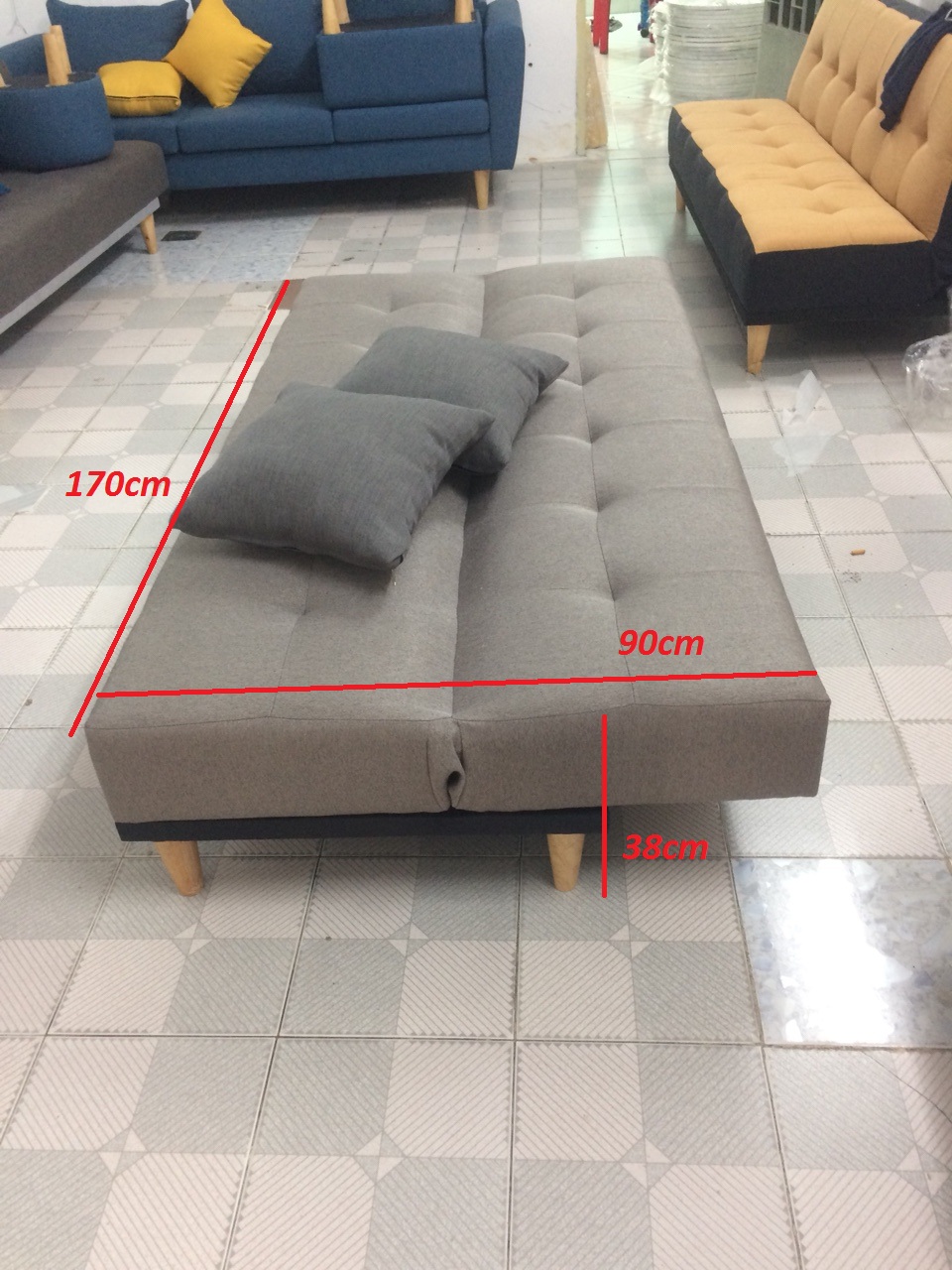Ghế sofa bed có tay, sofa giường xám xanh 1m9x90 SBCT18