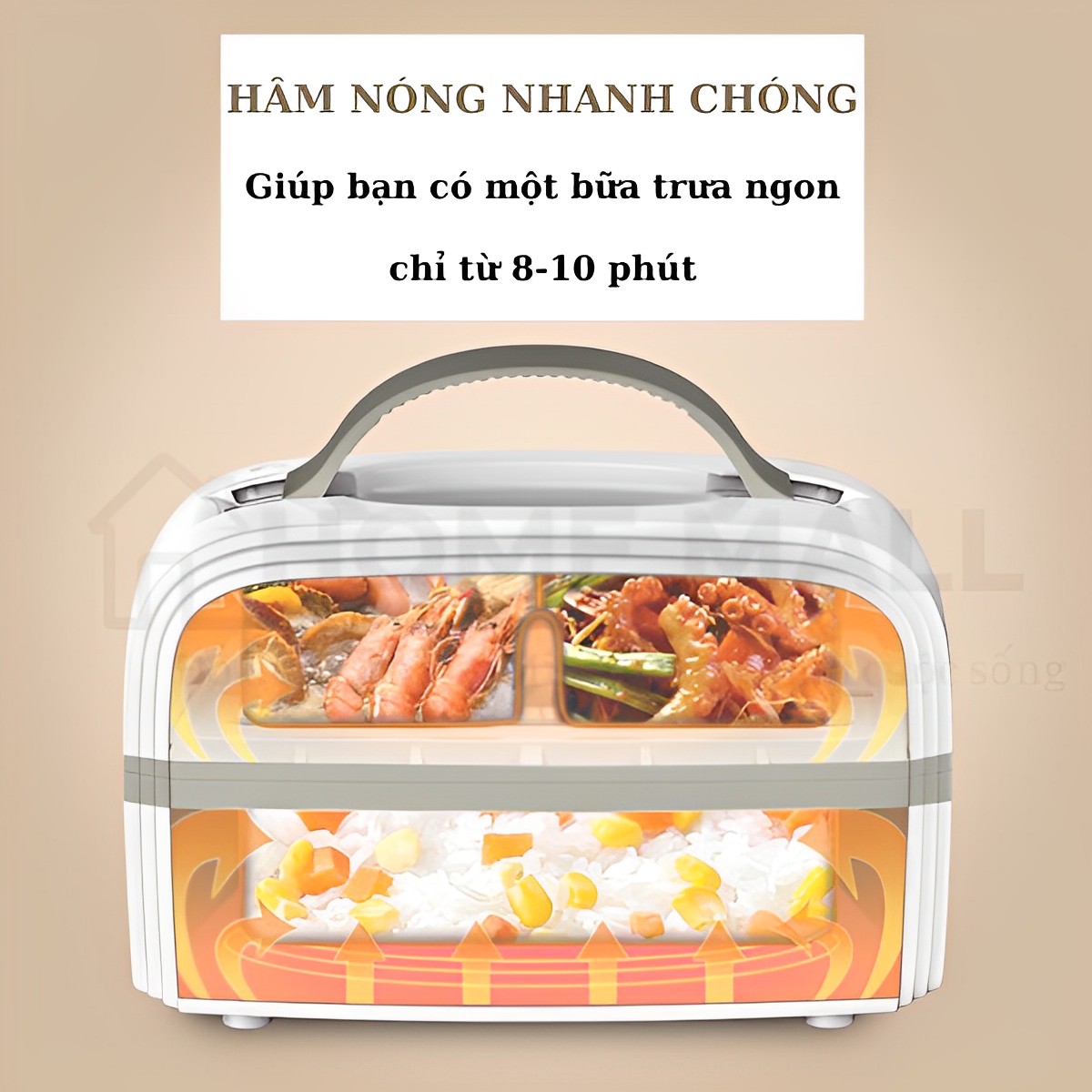 Hộp cơm cắm điện 2 tầng cao cấp Homea2z, hộp đựng cơm thông minh, hộp cơm hâm nóng, giữ nhiệt, sử dụng để nấu ăn