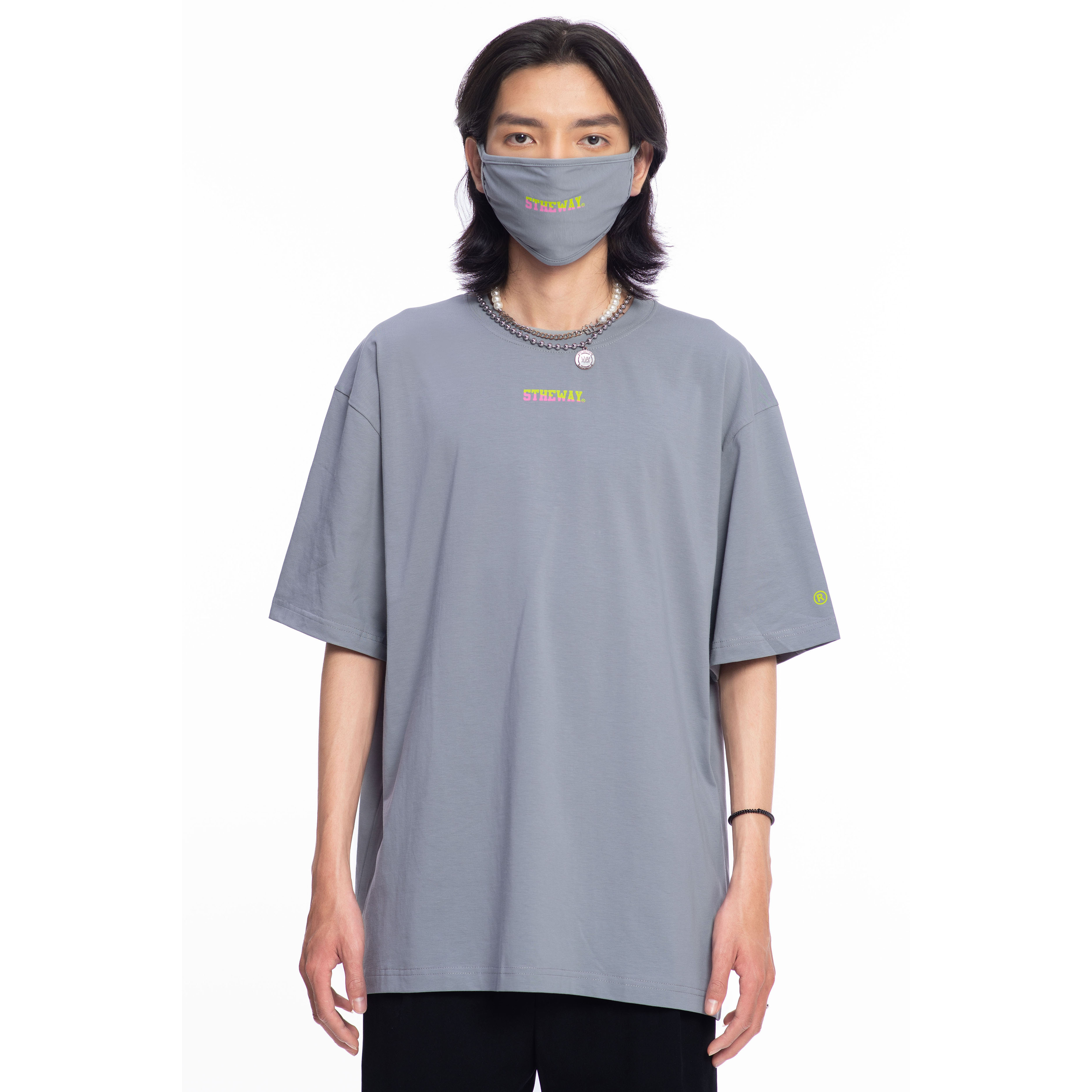 Khẩu Trang 5THEWAY Xám aka 5THEWAY /two-tone line/ LETTER MASK in NEUTRAL GRAY