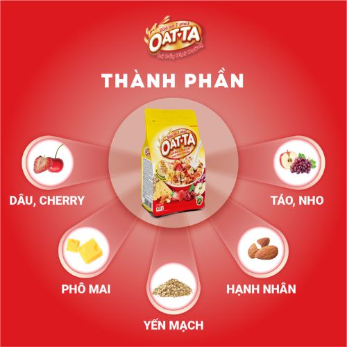 Yến Mạch Trái Cây Hạnh Nhân OATTA Thơm Béo Đậm Chất Vị Phô Mai Có Thể Ăn Liền Túi 600g