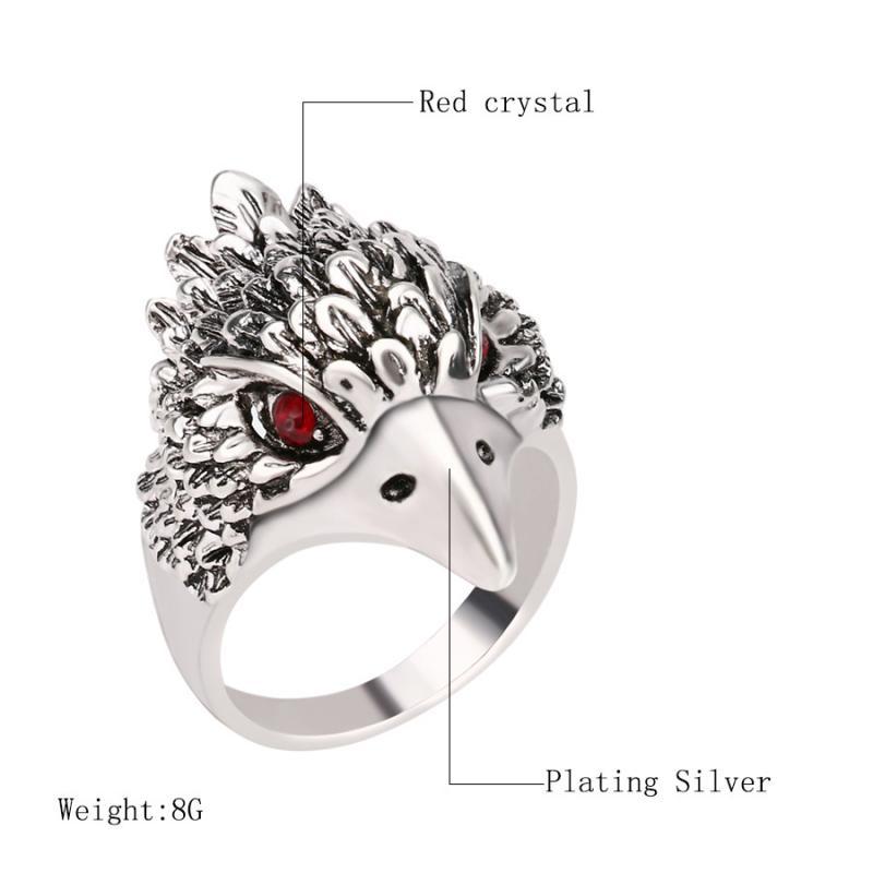 Jewelry Vintage Ring Silver Crystal Animal Eagle Head Shaped Mens Ring 20mm