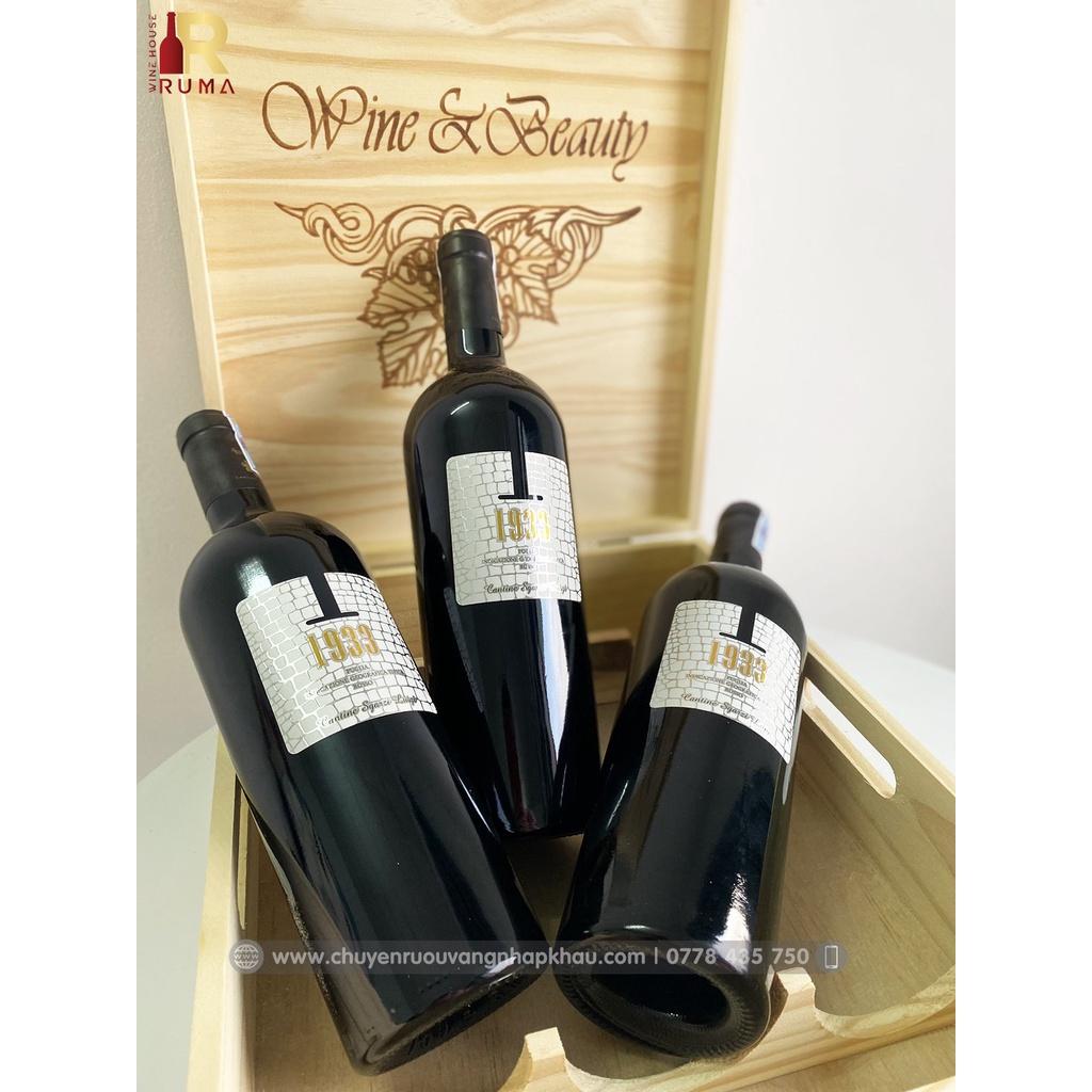 Set quà tặng hộp gỗ 3 chai rượu vang Ý 1933 Rosso