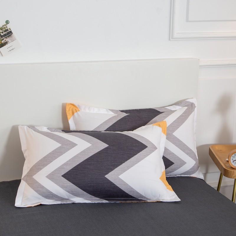 Bộ chăn ga gối Cotton poly M2T Bedding Sóng cam, vỏ chăn mền, drap nệm và 2 vỏ gối