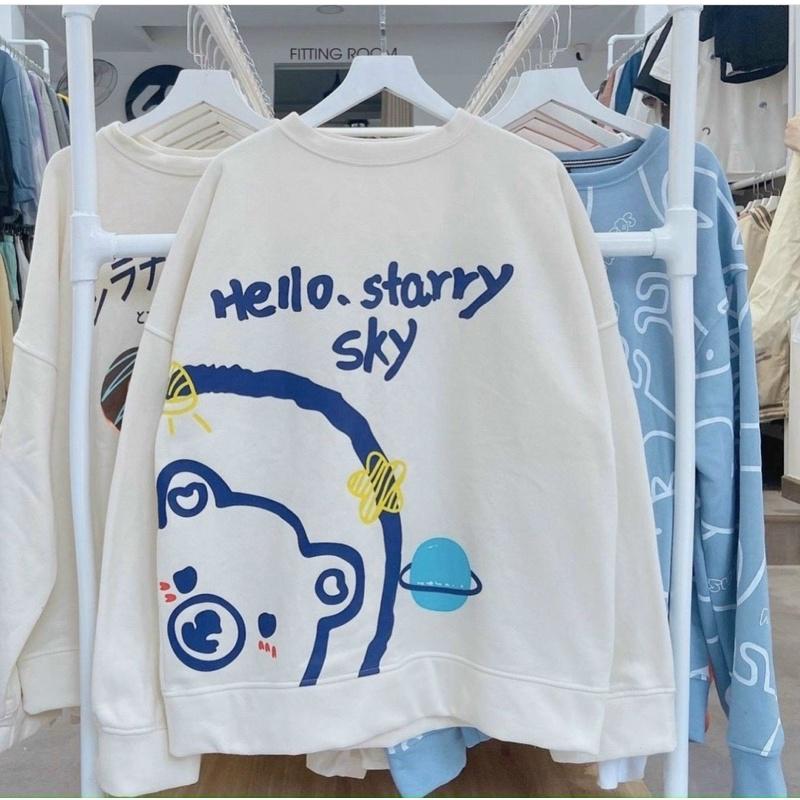 Áo Sweater Gấu Sky Nỉ Ngoại Tay Phồng Áo Swt Tay Phồng Unisex Nam Nữ, Áo Sweater Nỉ Unisex, Áo Sweater Nữ Nỉ Form Rộng Nam Unisex SKY Ulzzang, Áo Sweater Nỉ Dài Tay In Cực Rõ Unisex Nam Nữ 2 Màu Siêu Xinh