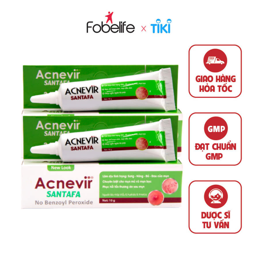 Combo 2 Kem Giảm Mụn Mủ Mụn Viêm Mụn Bọc Acnevir Santafa xanh ( Tuýp 10gr )