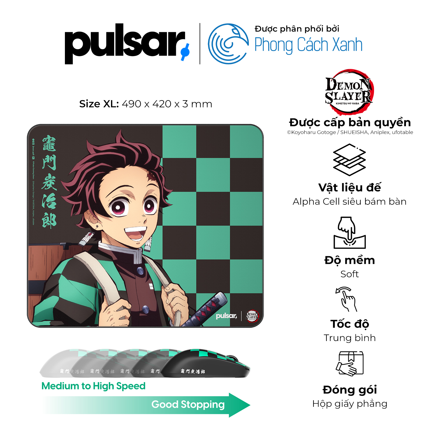 Lót chuột Pulsar eS2 Tanjiro - Pulsar x Demon Slayer Limited Edition - Hàng Chính Hãng