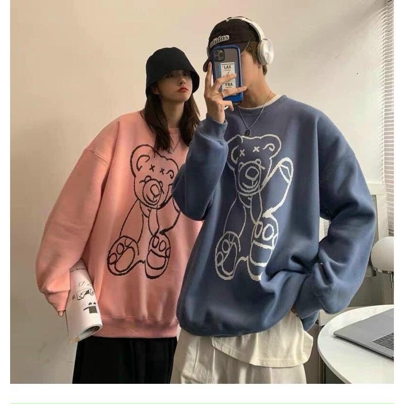 Áo Sweater Nỉ Bông Họa Tiết Gấu Phản Quang Form Rộng Unisex Nam Nữ BASIC 4 Màu Hottrend Ulzzang