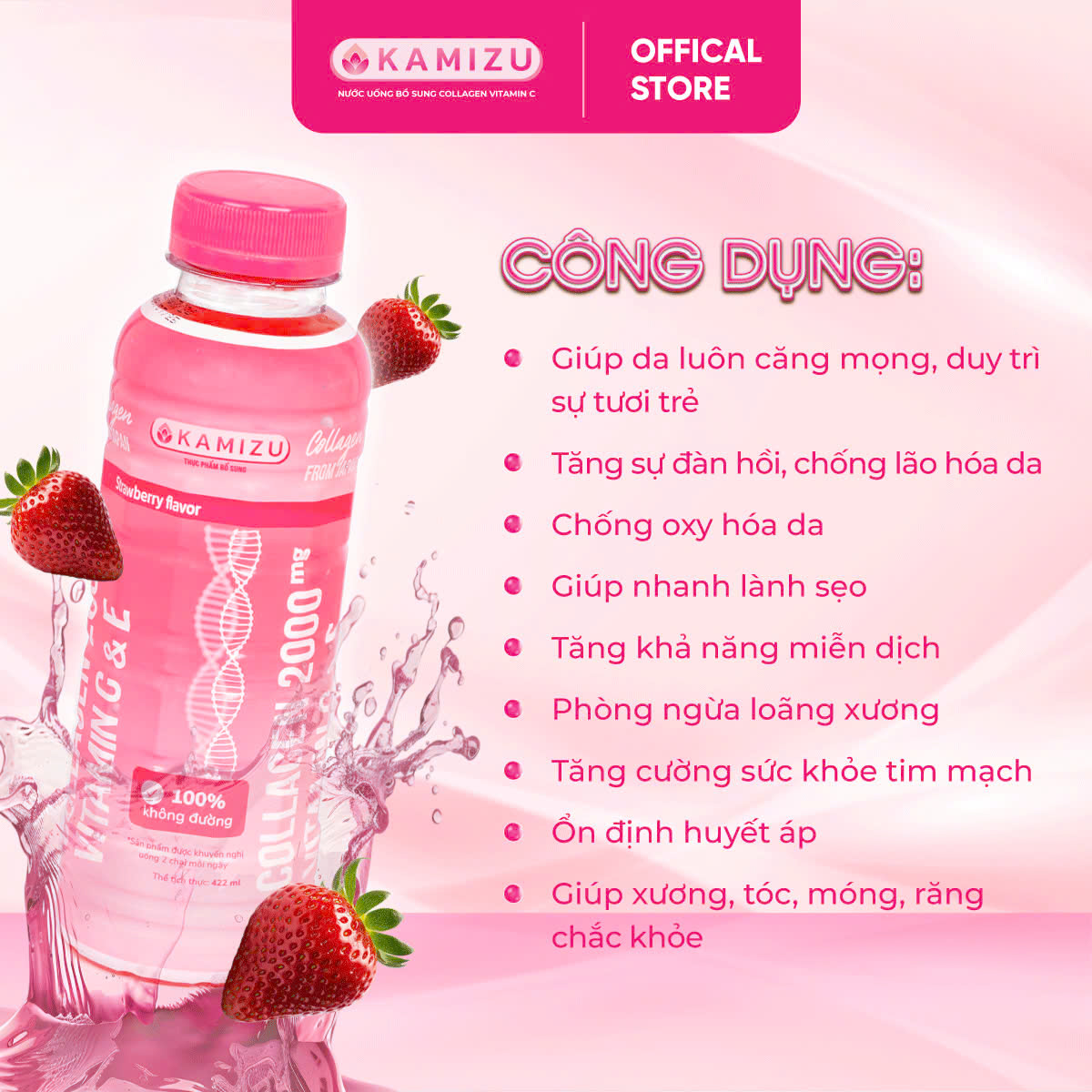 MUA 2 LỐC CAM TẶNG 1 LỐC DÂU THANH MÁT Kamizu Nước uống bổ sung Collagen Vitamin C &amp; E hương cam