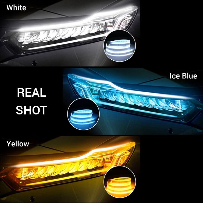 Mới 2 cái Xe Đèn Led Dải Đèn Chạy Ban Ngày Dải Đèn Pha Tự Động Linh Hoạt Đèn Pha Trang Trí Đèn Vàng 12 V 30 cm 45 cm 60 cm