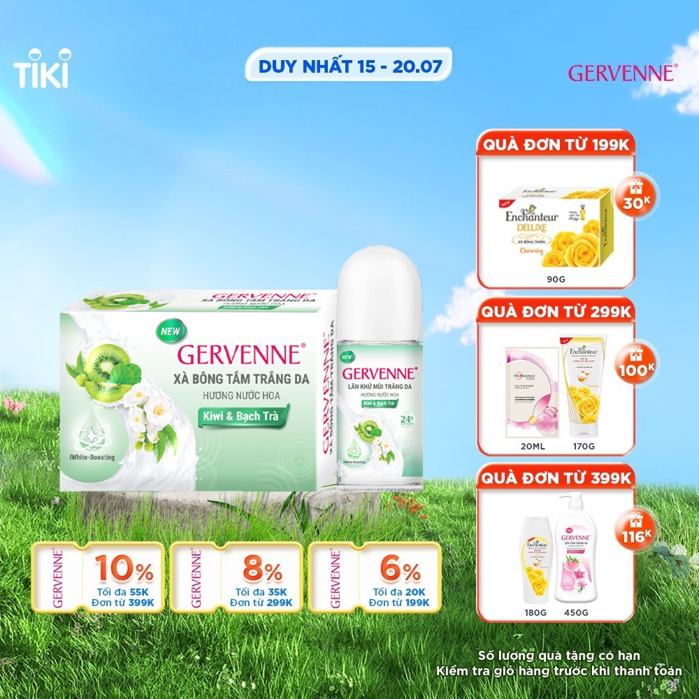 Combo Xà bông tắm trắng Gervenne 90g và Lăn khử mùi trắng da hương trái cây 50ml