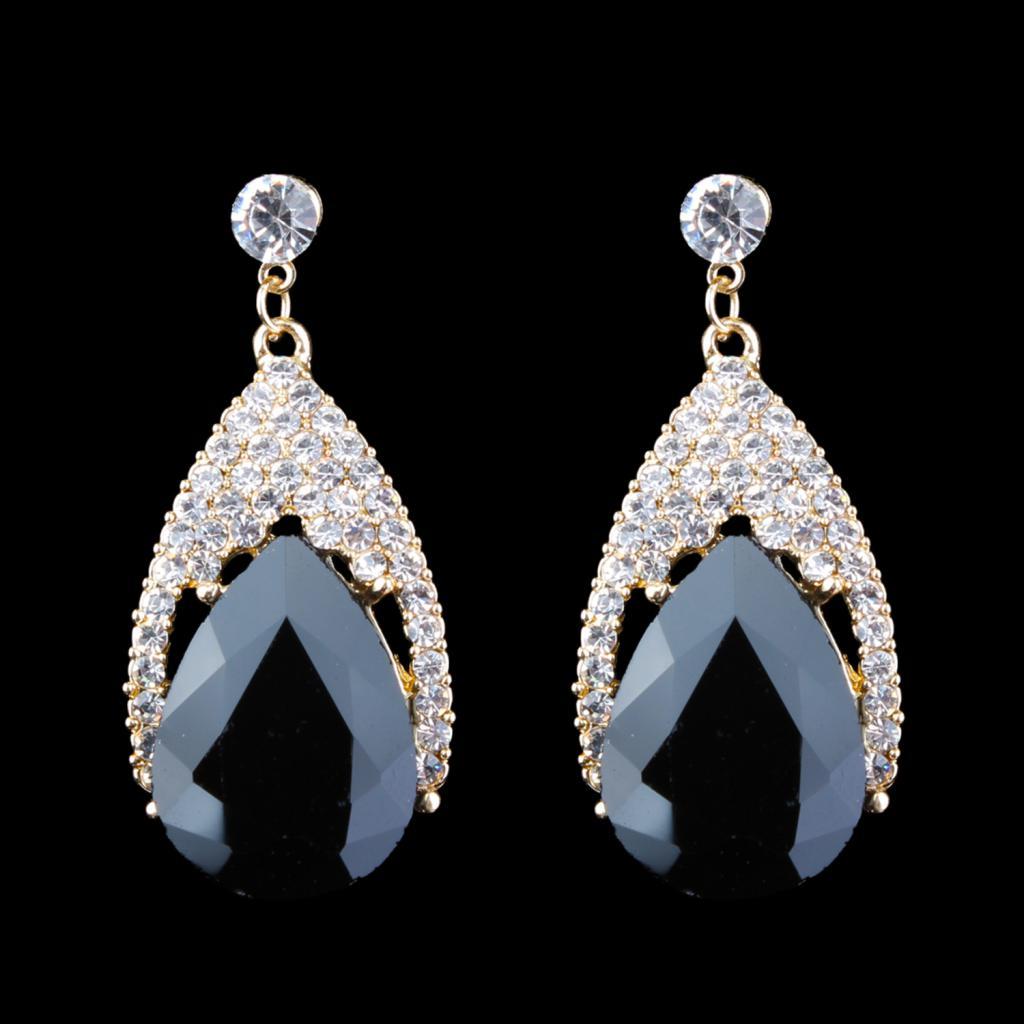 Vintage Glitter Rhinestone Diamante Teardrop Drop Dangle Earrings