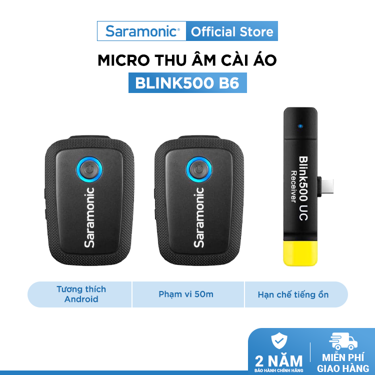 Bộ Micro Thu Âm Không Dây Saramonic Blink500 B6 Cho Điện Thoại Thông Minh và Thiết Bị Hệ Điều Hành Android - Livestream/ Phỏng Vấn/ Quay Video - Hàng Chính Hãng