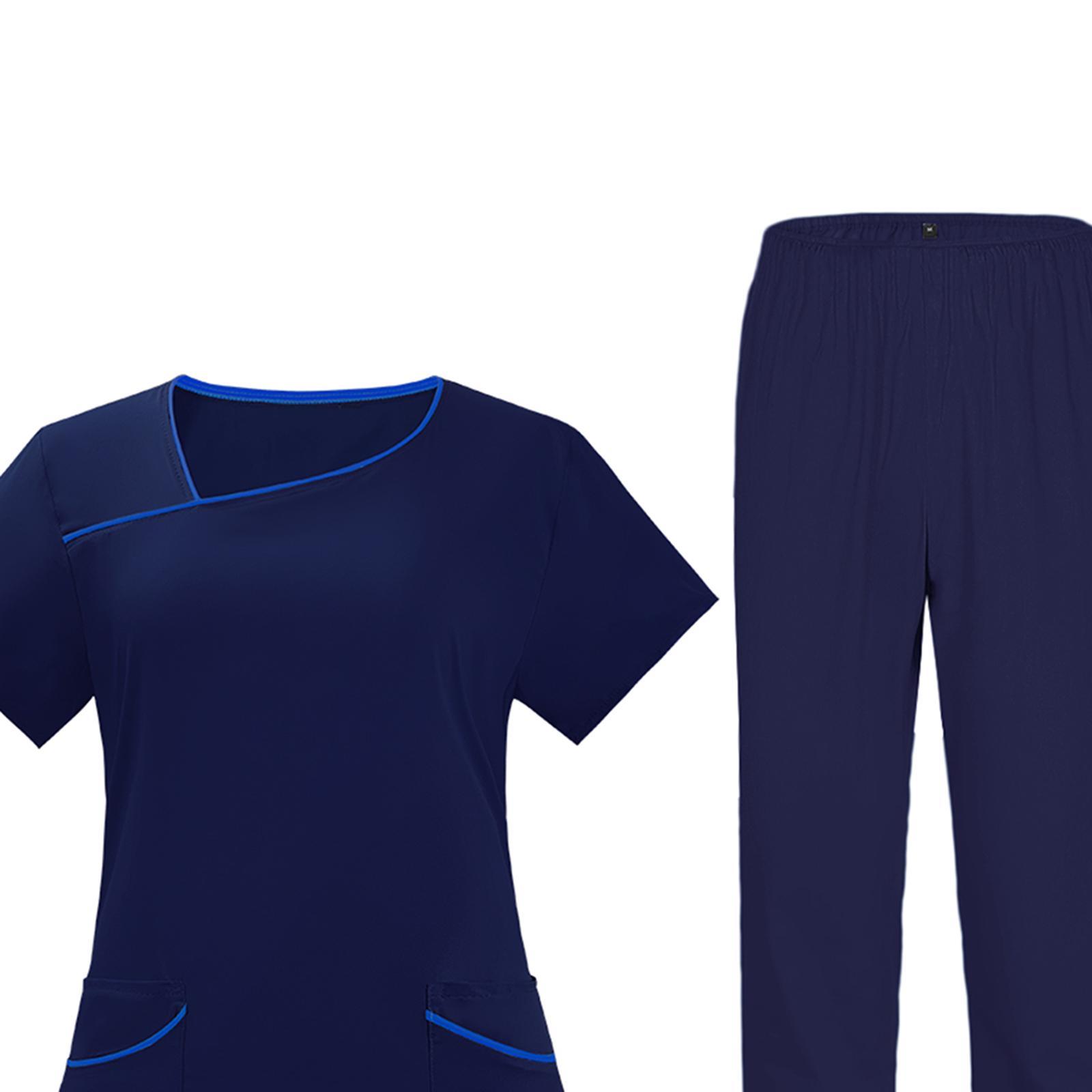 Men Women Scrubs Set, Nursing Scrubs Uniform Elastic Tops and Scrub Pants Unisex Hospital Nurse Costume for Pet Shop Massaging, Cosmetology