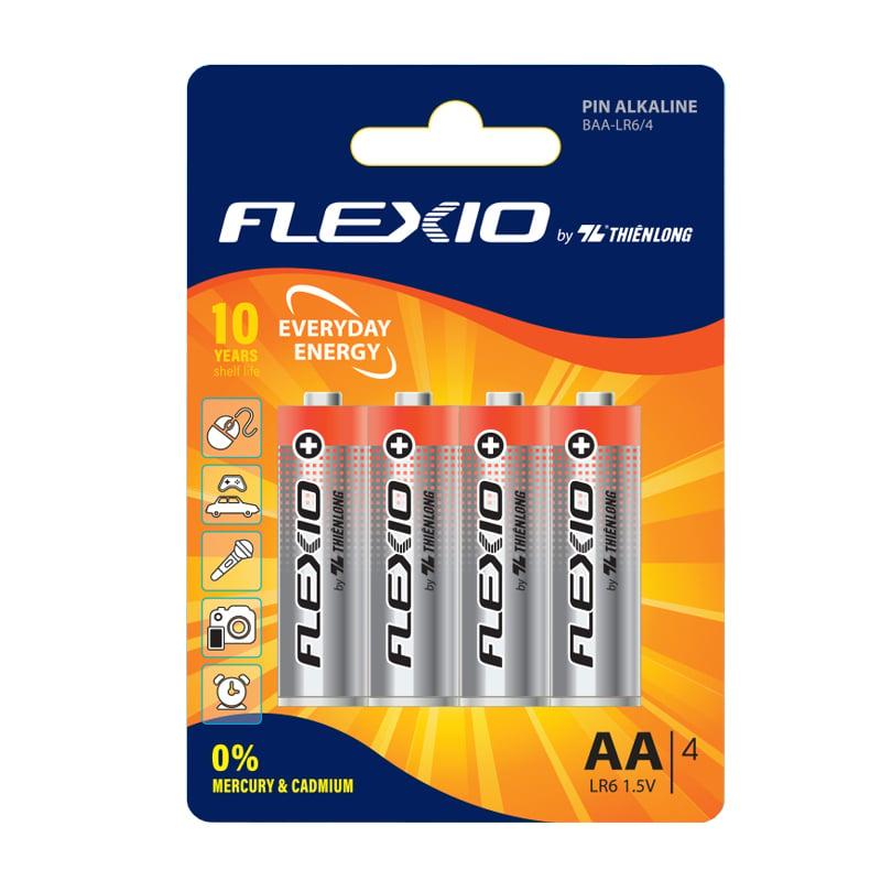 Vỉ 4 Pin Alkaline AA Thiên Long Flexio - Tặng thêm 02 Pin