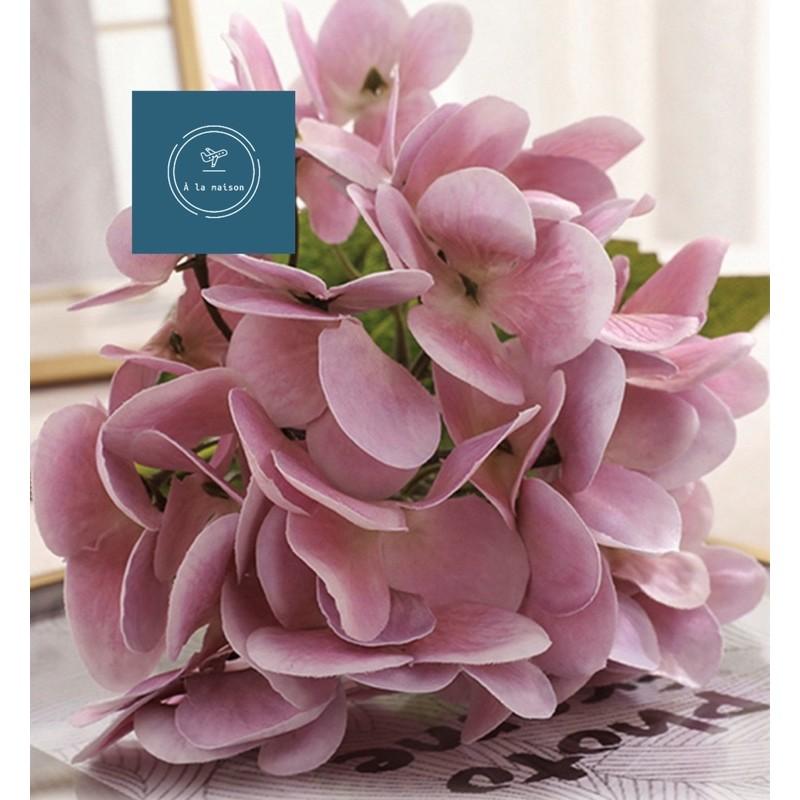 Hoa lụa - cành hoa cẩm tú cầu lá to loại 1, phủ sáp mịn, hoa decor hoa lụa cao cấp