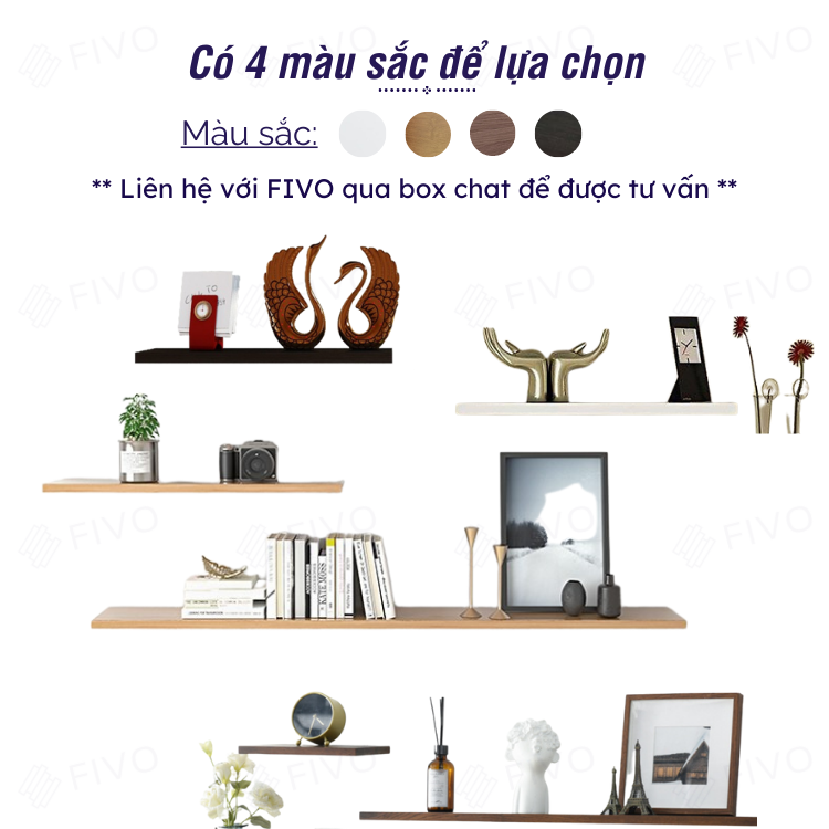 Kệ Trang Trí Treo Tường Gỗ MDF 17mm Chống Ẩm FIVO FB41 Đơn Giản Tiện Dụng Dễ Dàng Gắn Tường - Hàng Chính Hãng