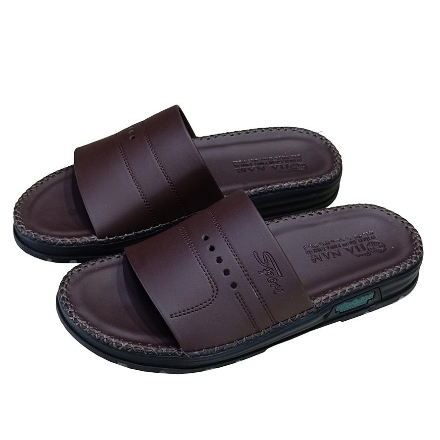 Dép Nam Da Bò HA NAM Đế Siêu Nhẹ Khâu Chỉ Toàn Bộ DNA22035 - Màu Nâu