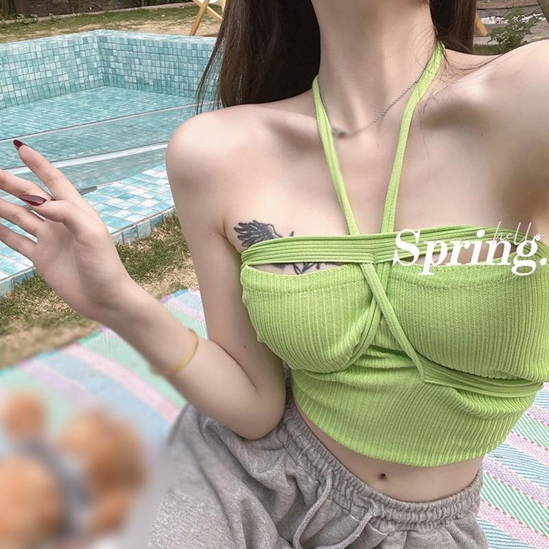 Áo Croptop Dệt Kim Không Tay Màu Trơn Phong Cách Hàn Quốc Quyến Rũ Dành Cho Nữ
