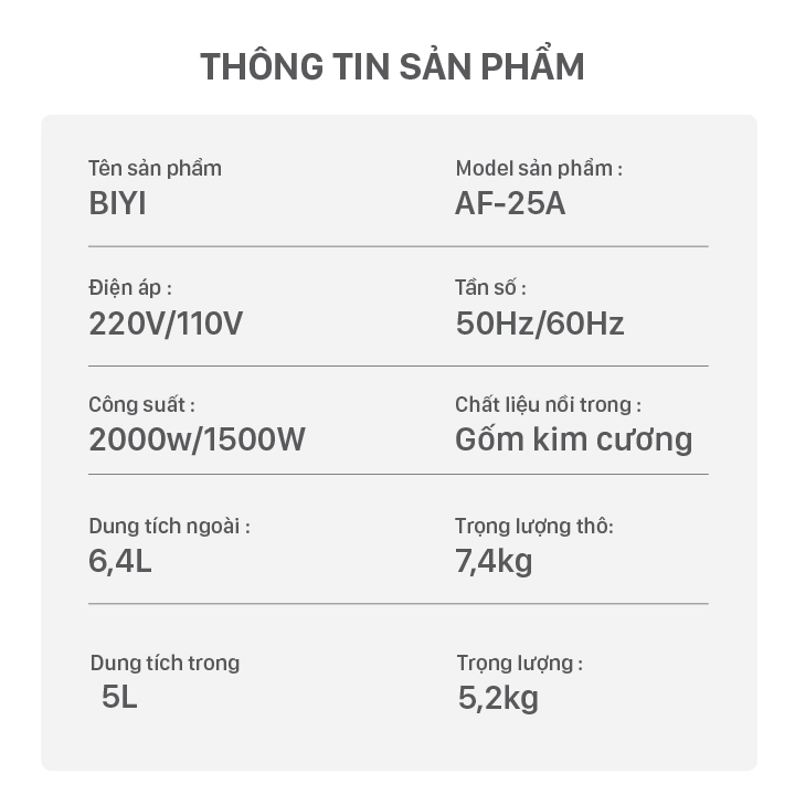 Nồi Chiên Không Dầu BIYI AF25A - Hàng Chính Hãng