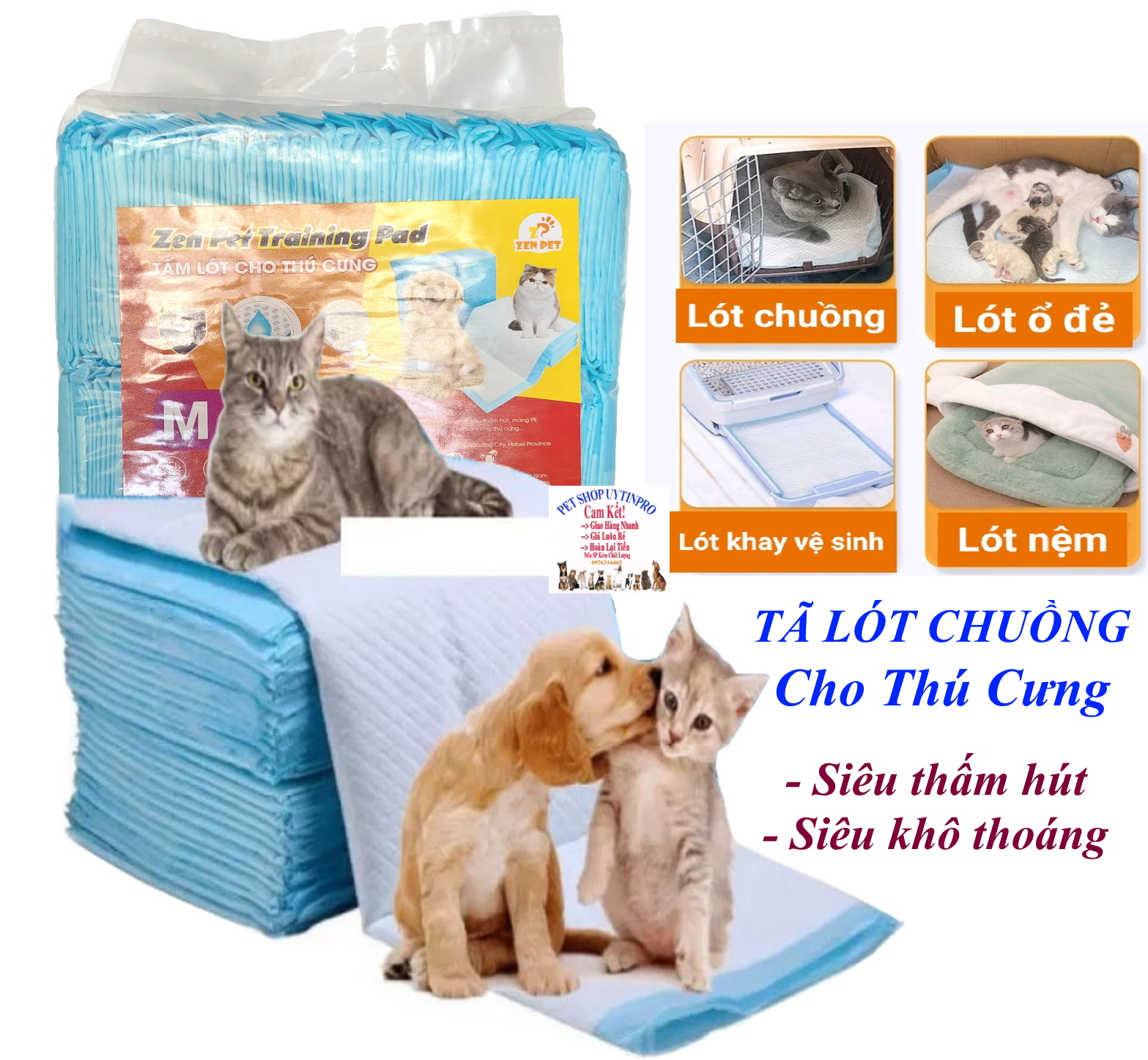 Tã lót chuồng cho Chó Mèo Zen Pet Training Pad 5 lớp Siêu thấm hút, khô thoáng, kháng khuẩn