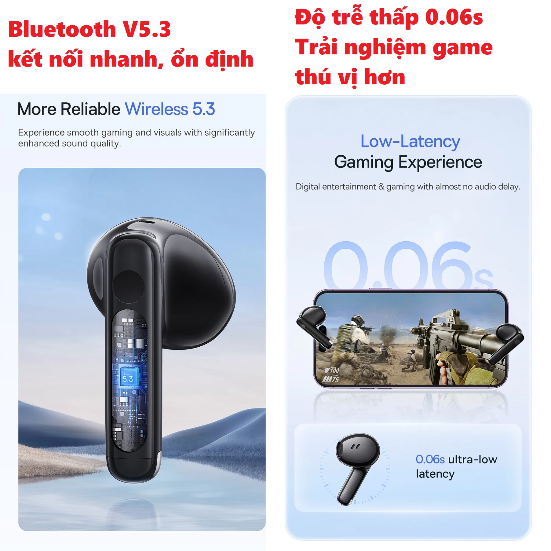 Tai nghe bluetooth V5.3 nhỏ gọn độ trễ thấp cho gaming app cài đặt pin 30 giờ Baseus Bowie E13 _ Hàng chính hãng