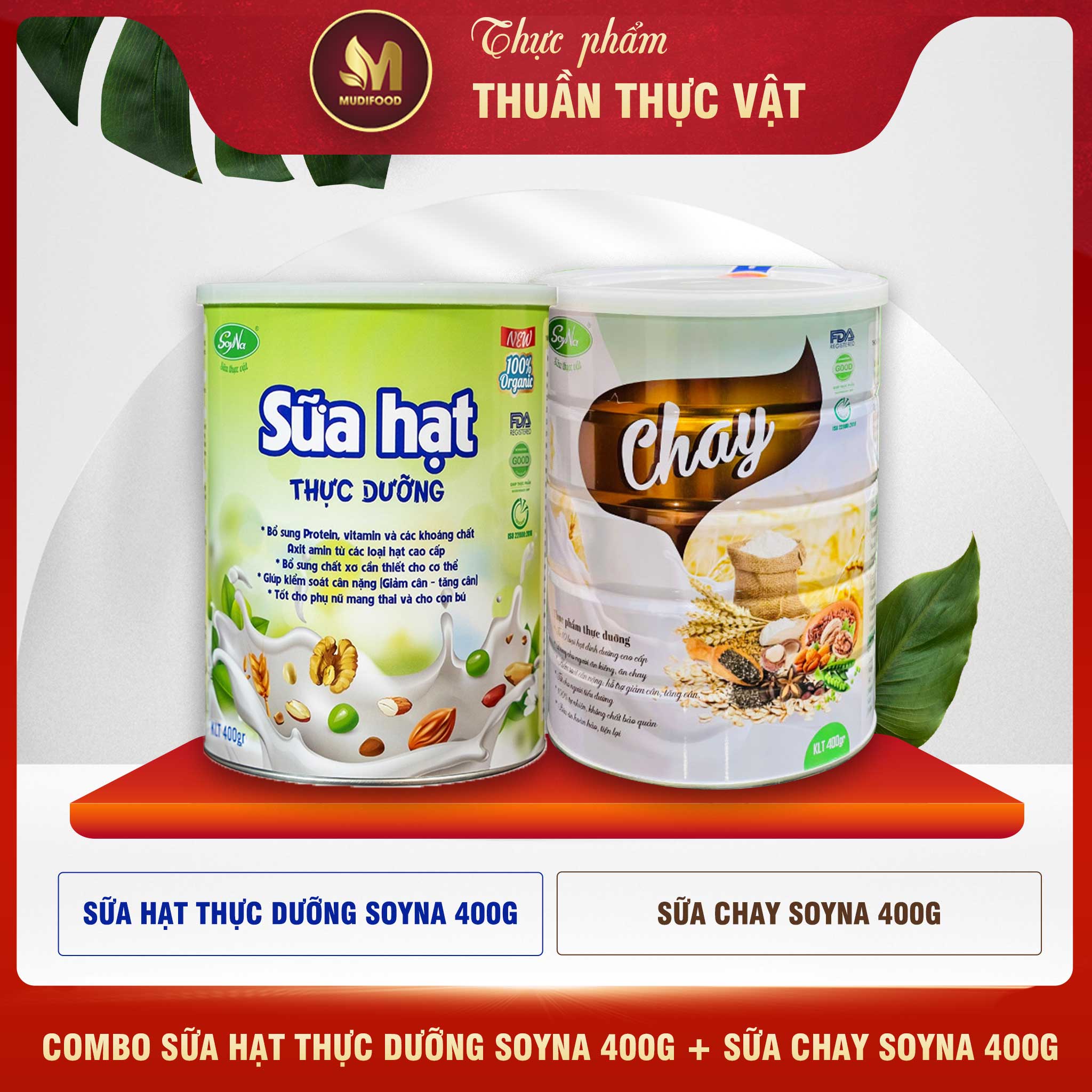 Combo Sữa Hạt Chay Dinh Dưỡng 400g + Sữa Hạt Thực Dưỡng 400g Soyna - Sữa Hạt Cho Mẹ Bầu, Người Ăn Kiêng, Ăn Chay, Tiểu Đường, Tim Mạch, Mỡ Máu, Xương Khớp, Người Tập Gym Và Yoga, Hỗ Trợ Kiểm Soát Tăng Giảm Cân Nặng - Tặng 2 Ly Thủy Tinh Có Vạch Chia ML