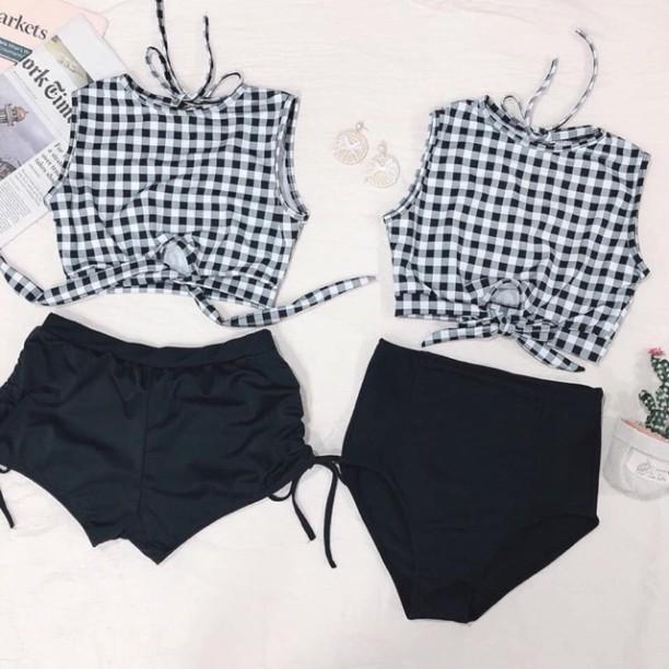 Bikini, đồ bơi, đồ tắm đi biển áo ba lỗ caro kín đáo (hình chụp