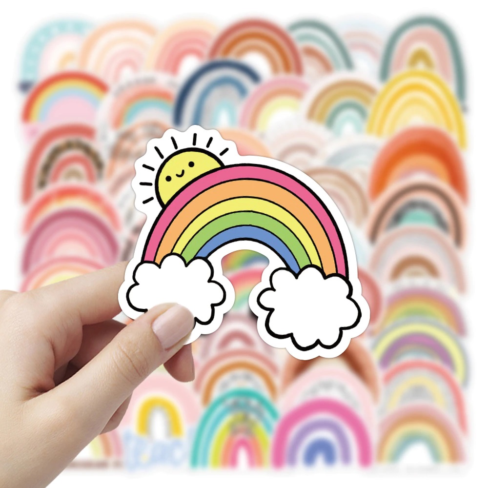 Sticker nhãn dán máy tính laptop, điện thoại chủ đề cầu vồng rainbow trang trí mũ bảo hiểm, đàn, guitar, ukulele