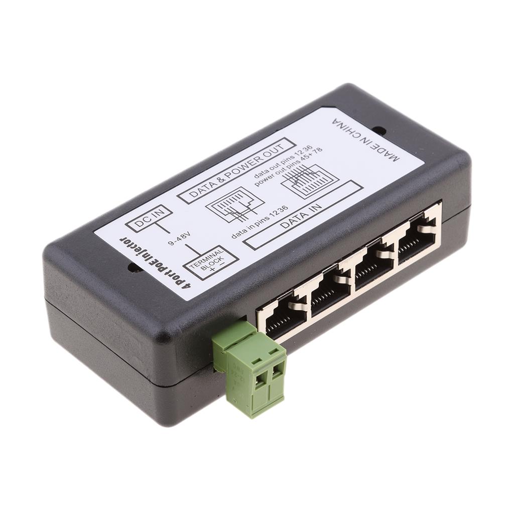 4 POE Ports Injector Switch 12-48V Passive Power Supply Module Over Ethernet
