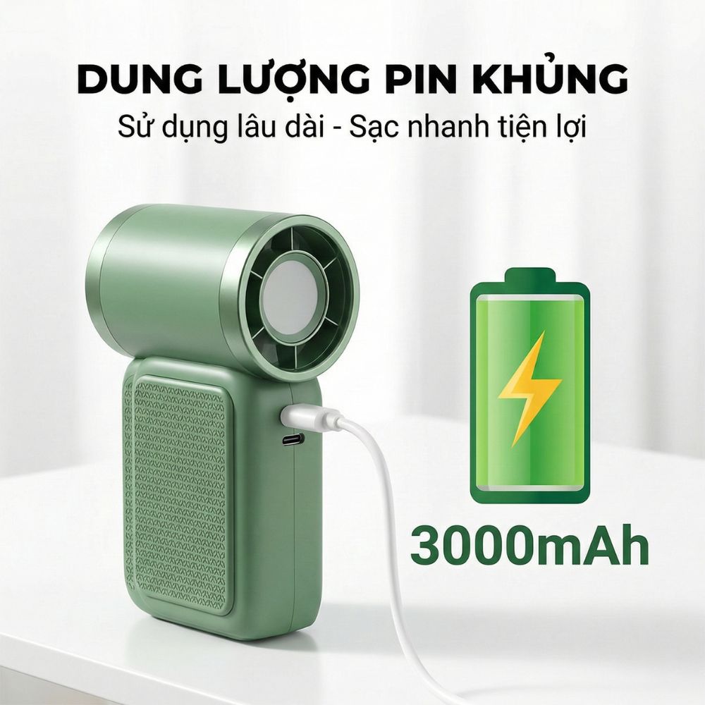 Quạt Cầm Tay Mini Kachi MK441 - Pin Khủng 3000mAh, Màn Hình LED Hiển Thị, 6 Cấp Độ Gió (Bảo Hành 18 Tháng) - hàng chính hãng
