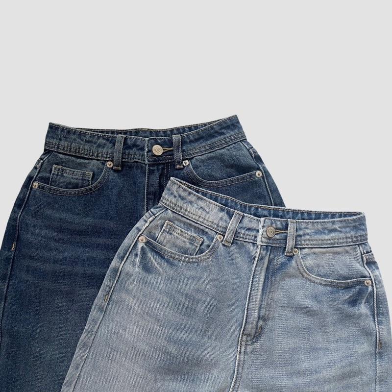 Quần Jean Nữ Momjeans lưng cao chất cotton phom bụi xinh lắm